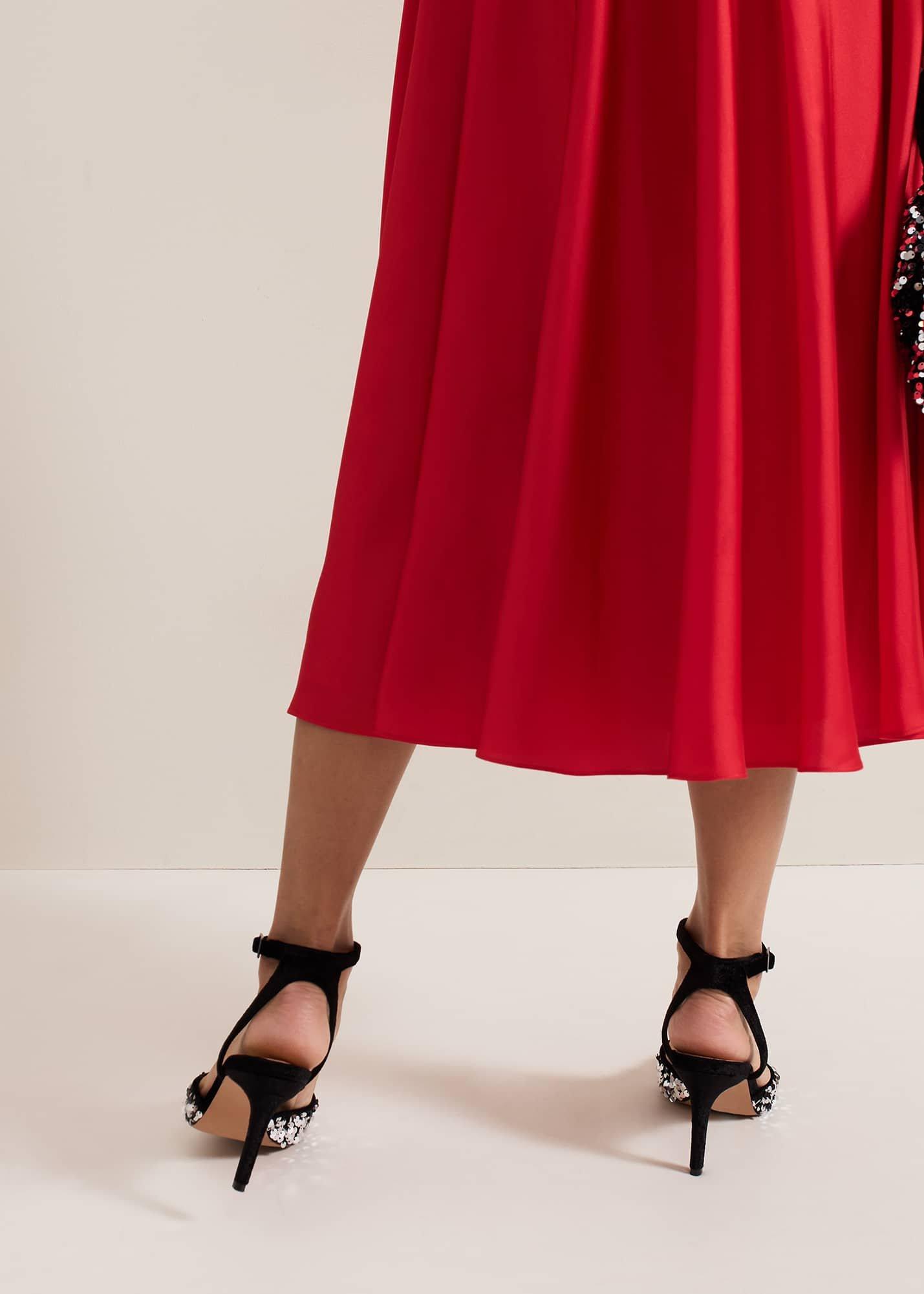Velvet & Sequin Pointed Ankle Strap Shoe