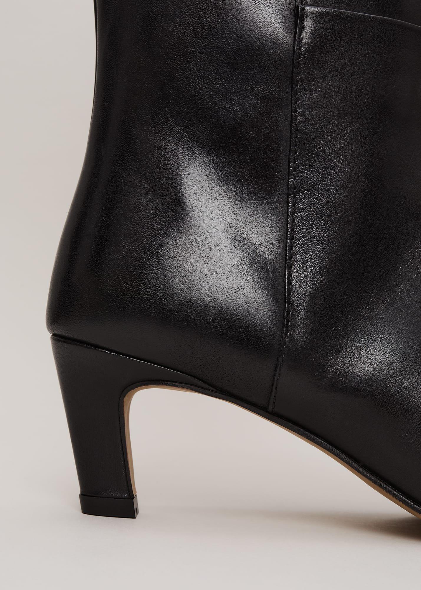 Black Leather Kitten Heel Knee Boot