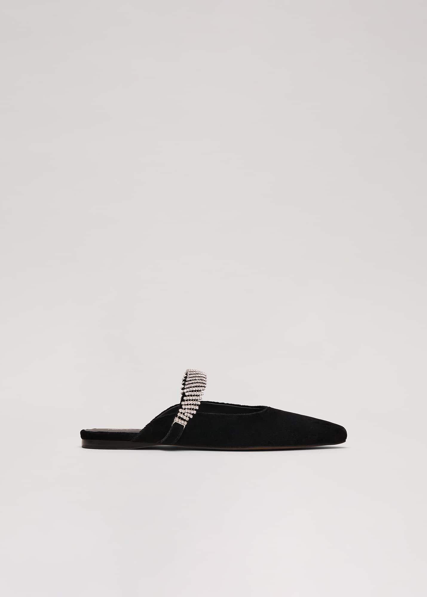 Black Velvet Sparkle Flat Mule
