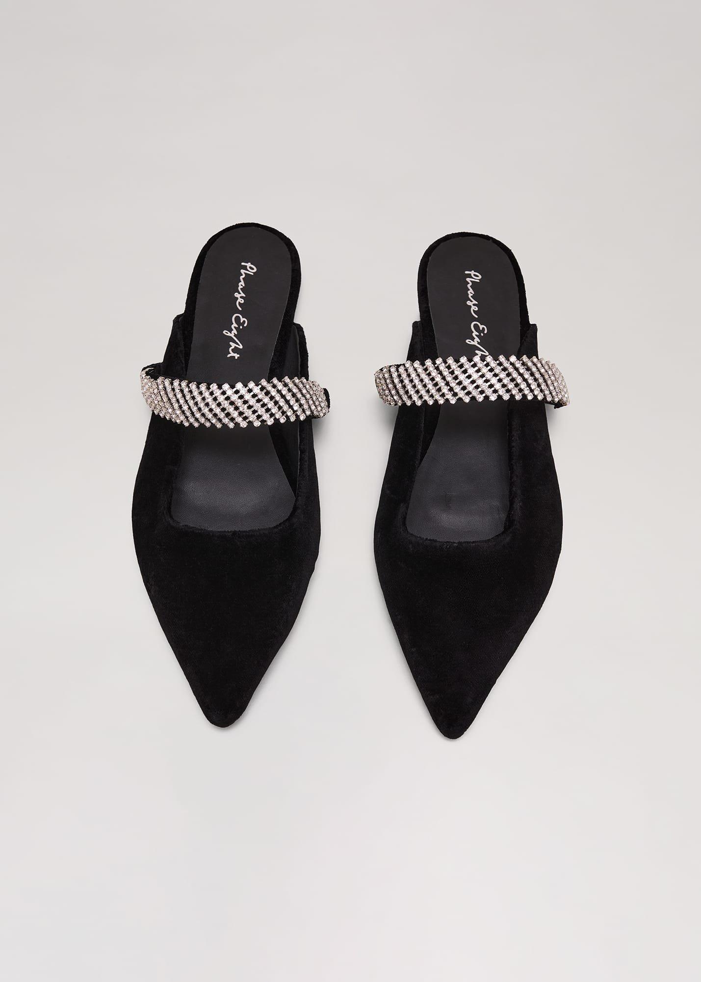 Black Velvet Sparkle Flat Mule