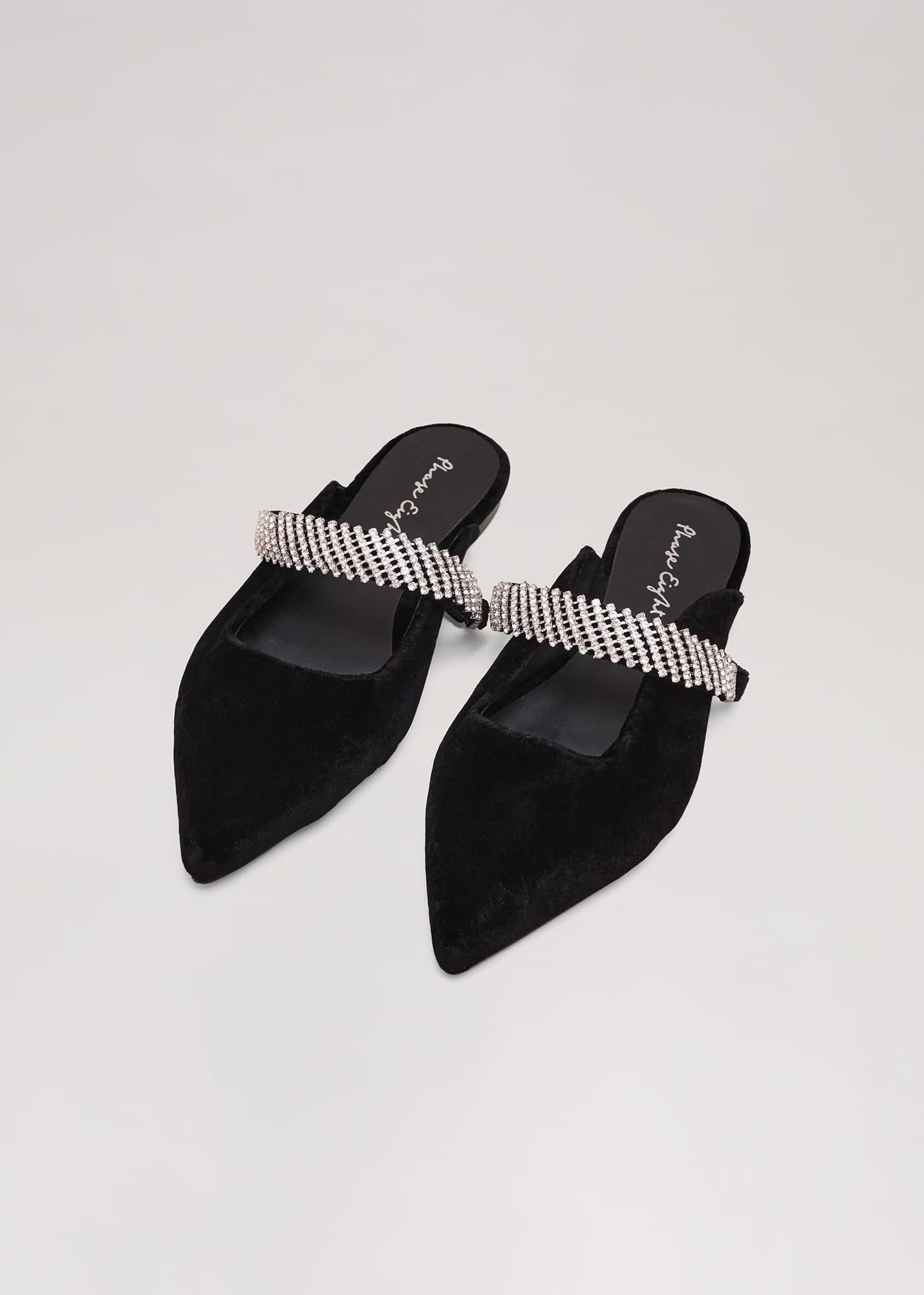 Black Velvet Sparkle Flat Mule