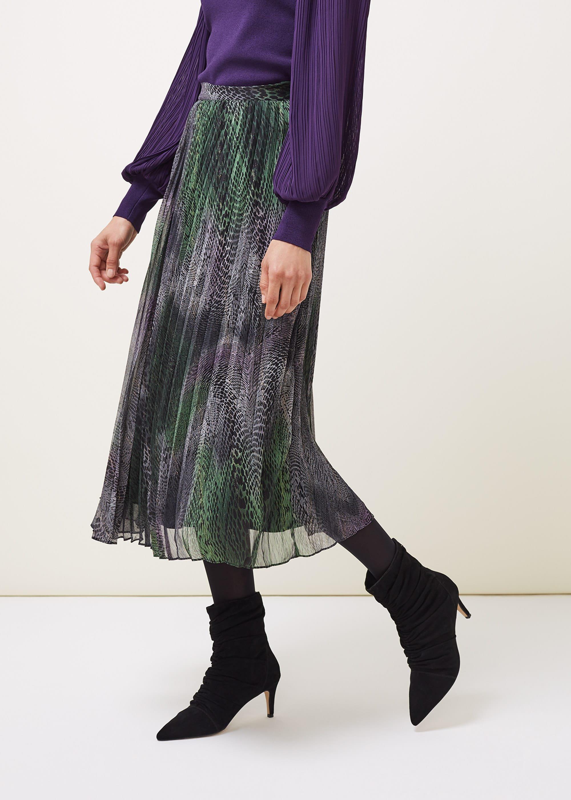 Camina Snake Print Pleated Maxi Skirt