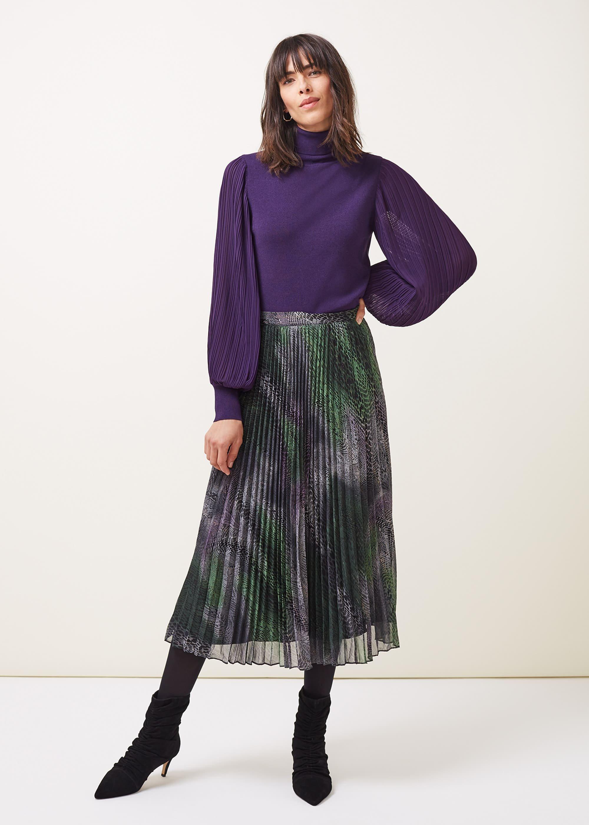 Camina Snake Print Pleated Maxi Skirt