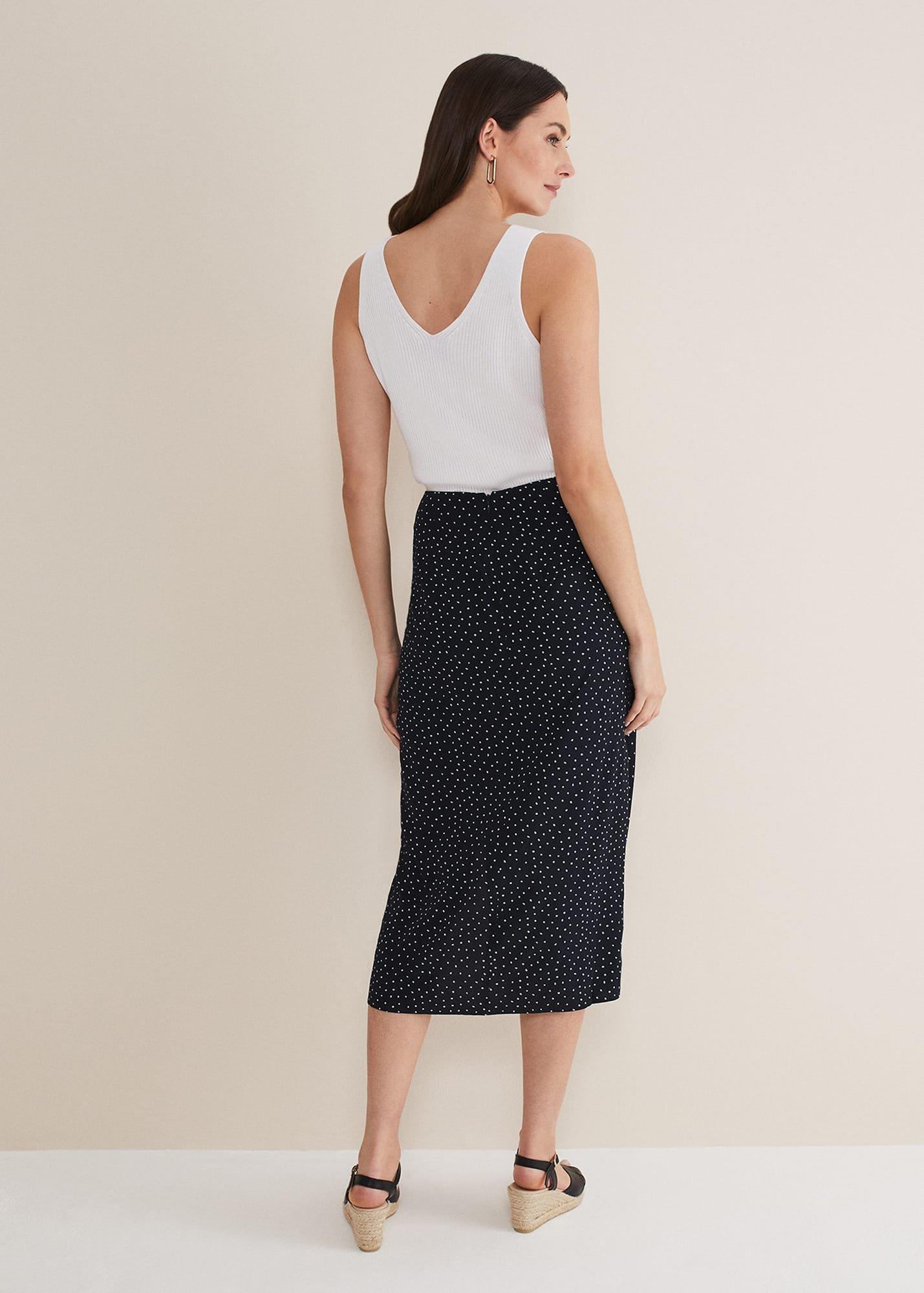 Spot Print Midi Ruched Skirt