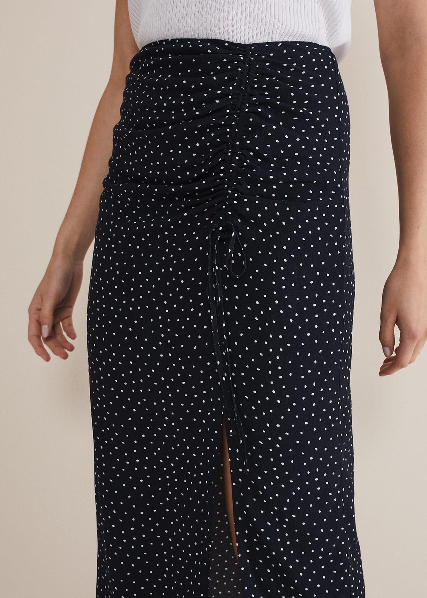 Spot Print Midi Ruched Skirt