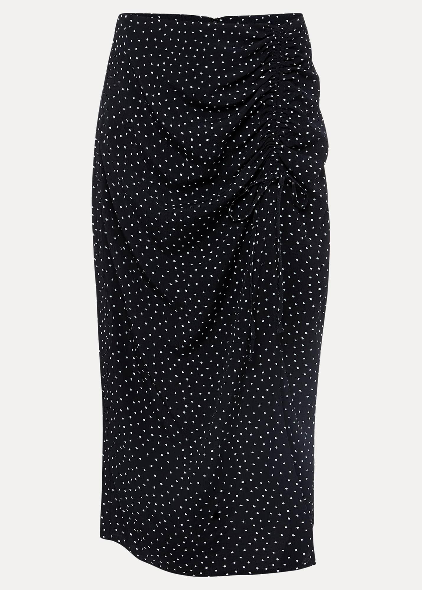 Spot Print Midi Ruched Skirt