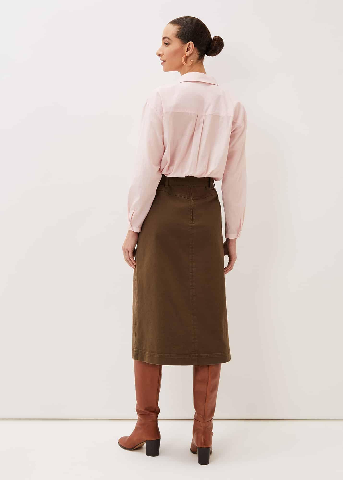 Dina Denim Belted Midi Skirt