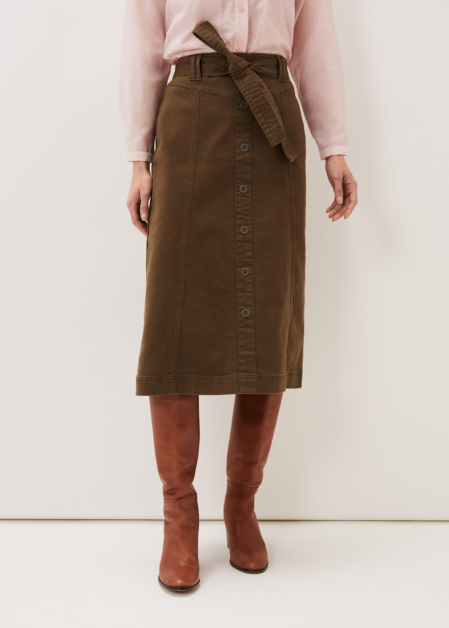 Dina Denim Belted Midi Skirt