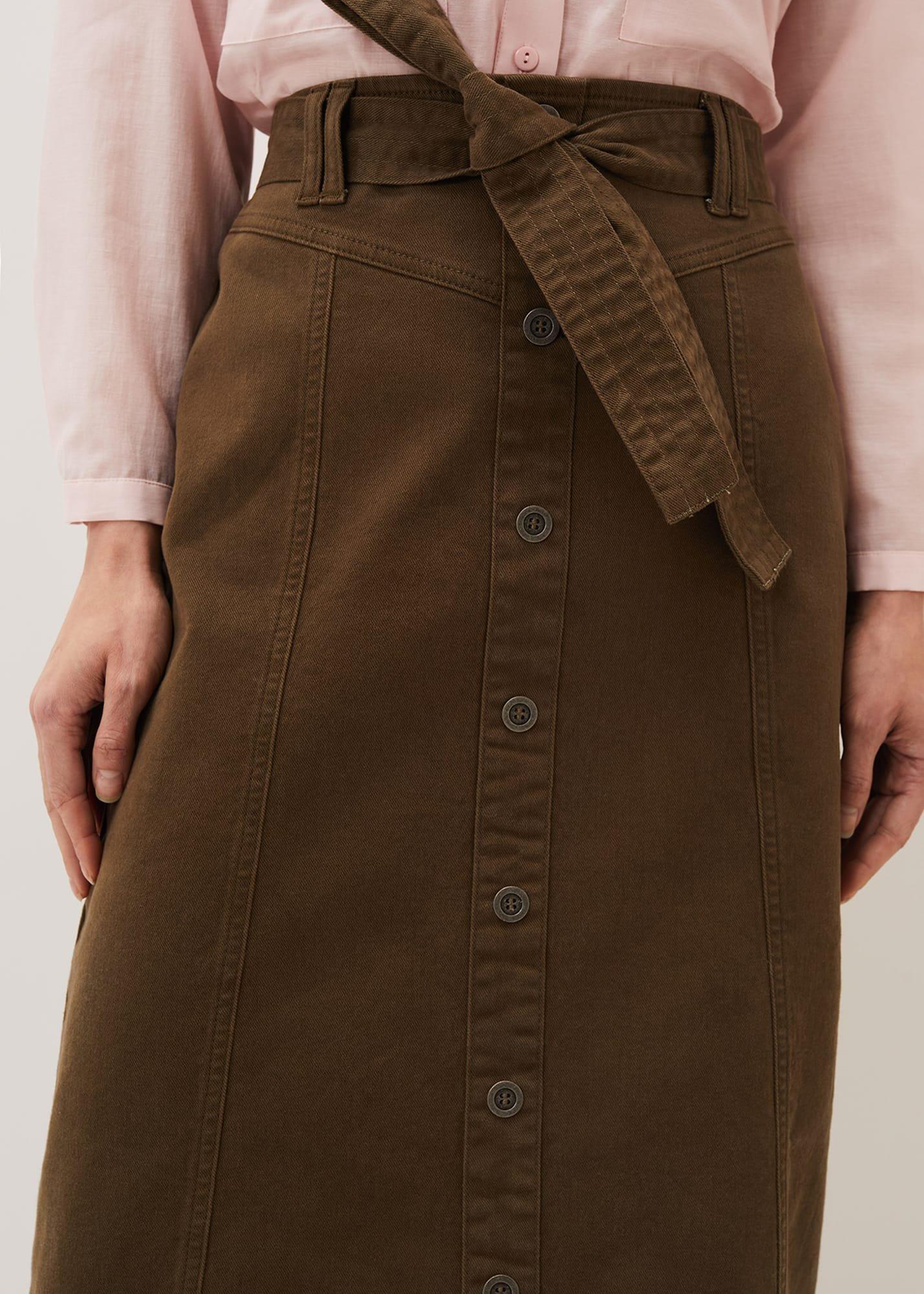 Dina Denim Belted Midi Skirt