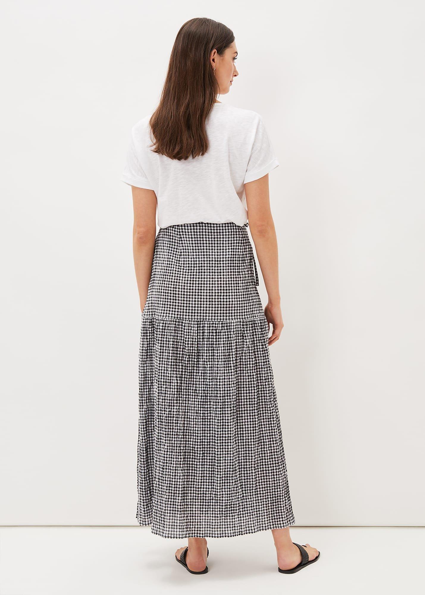 Tyrina Cotton Gingham Wrap Maxi Skirt