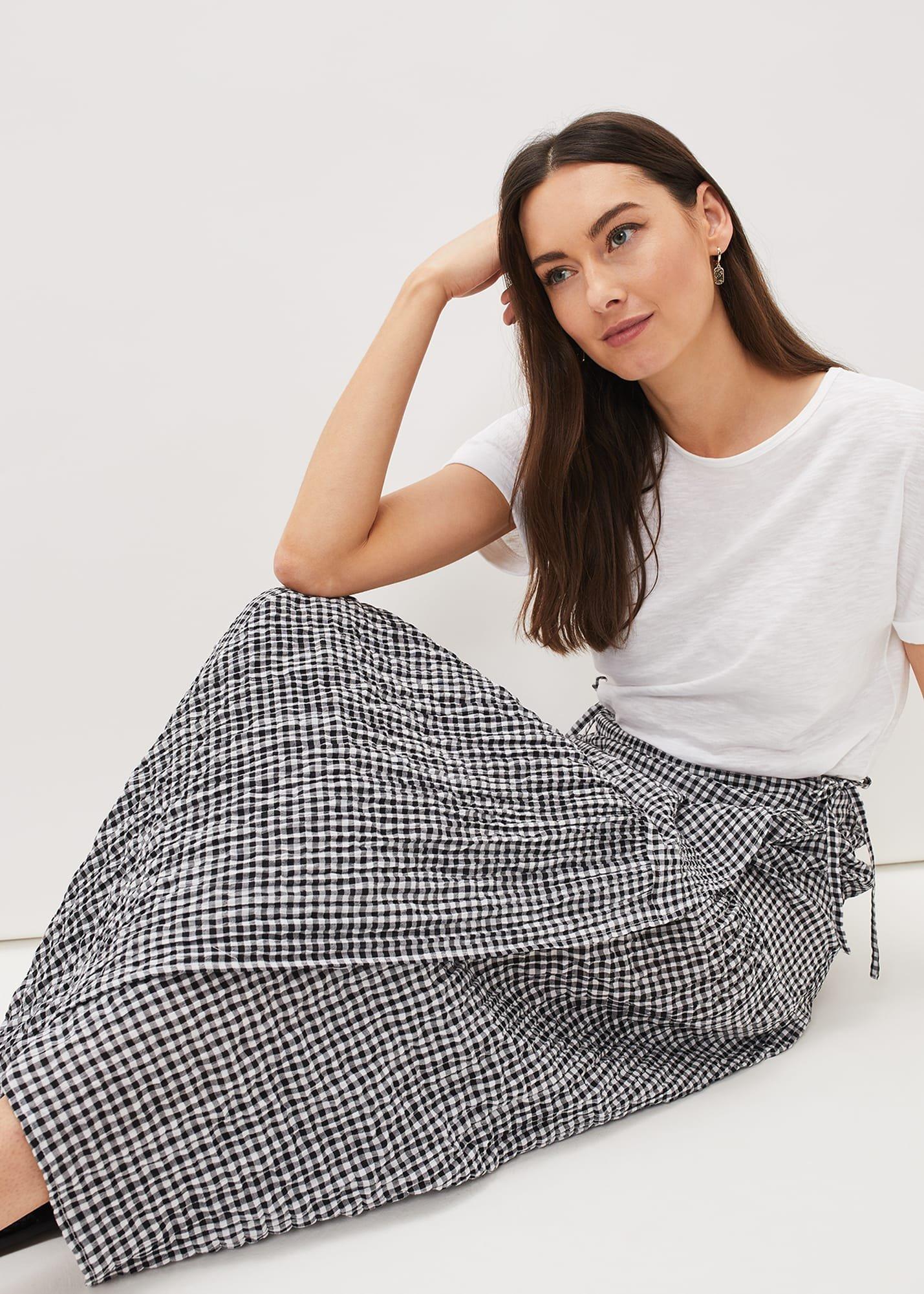 Tyrina Cotton Gingham Wrap Maxi Skirt