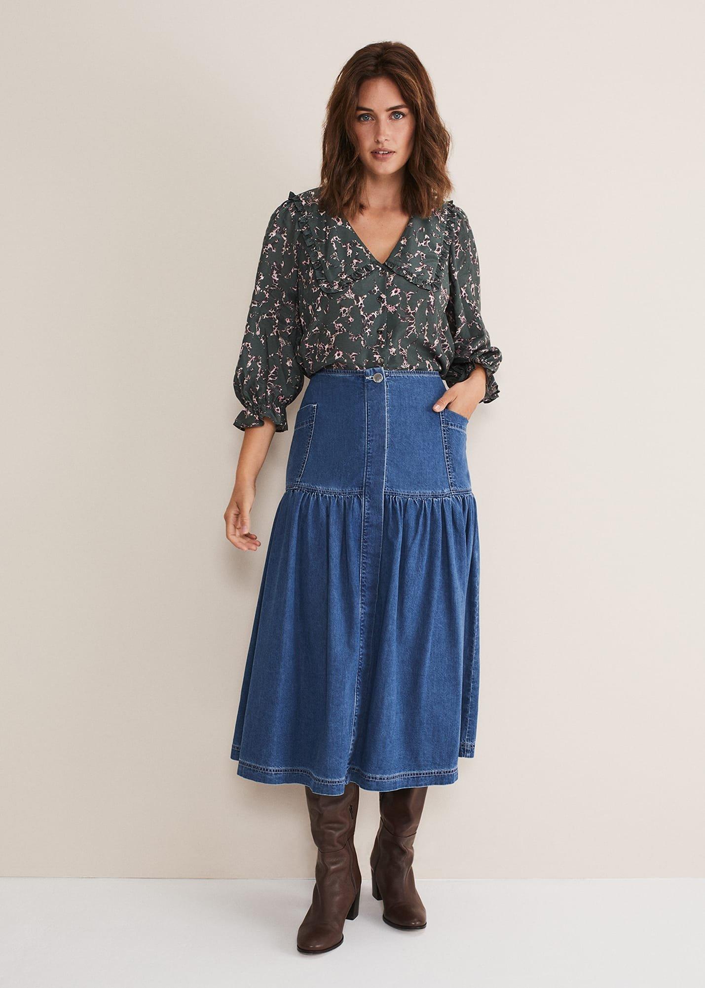 Elodie Tiered Denim Skirt