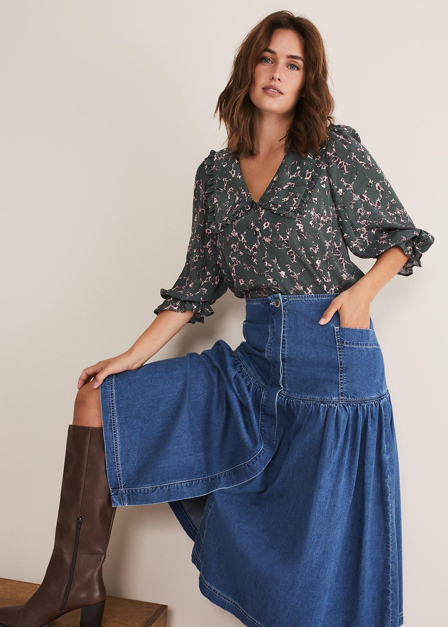 Elodie Tiered Denim Skirt
