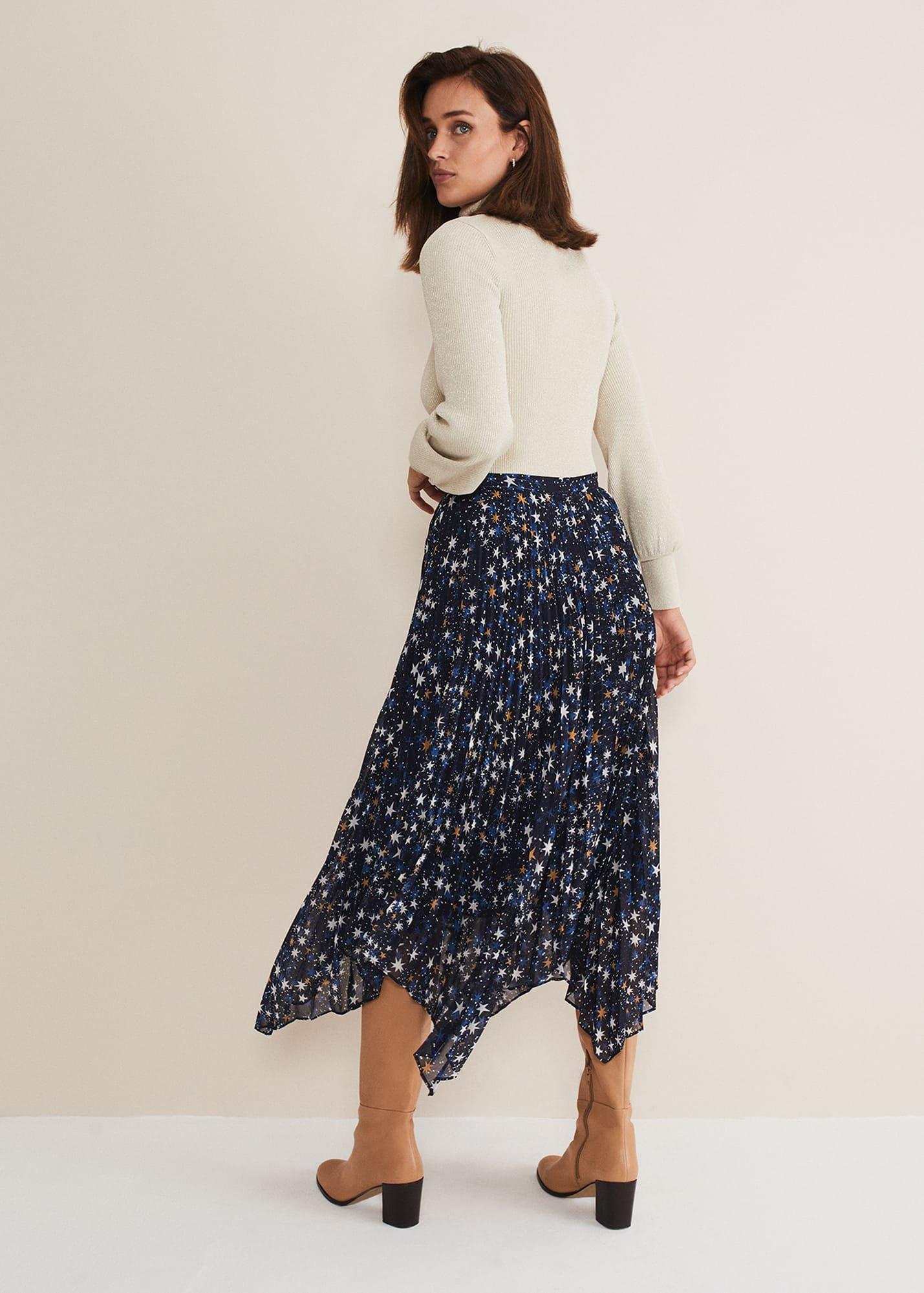 Zeba Star Pleated Midi Skirt