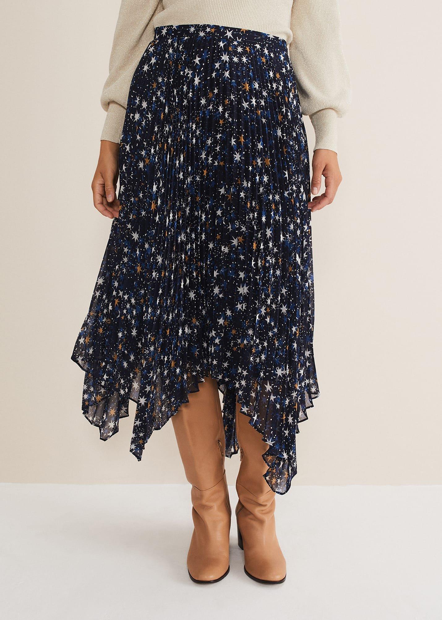 Zeba Star Pleated Midi Skirt