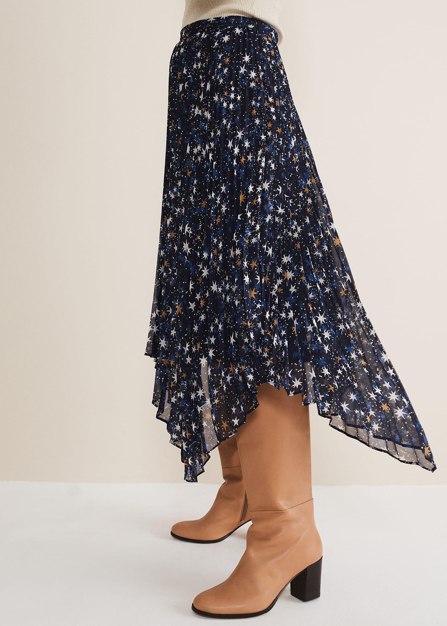 Zeba Star Pleated Midi Skirt