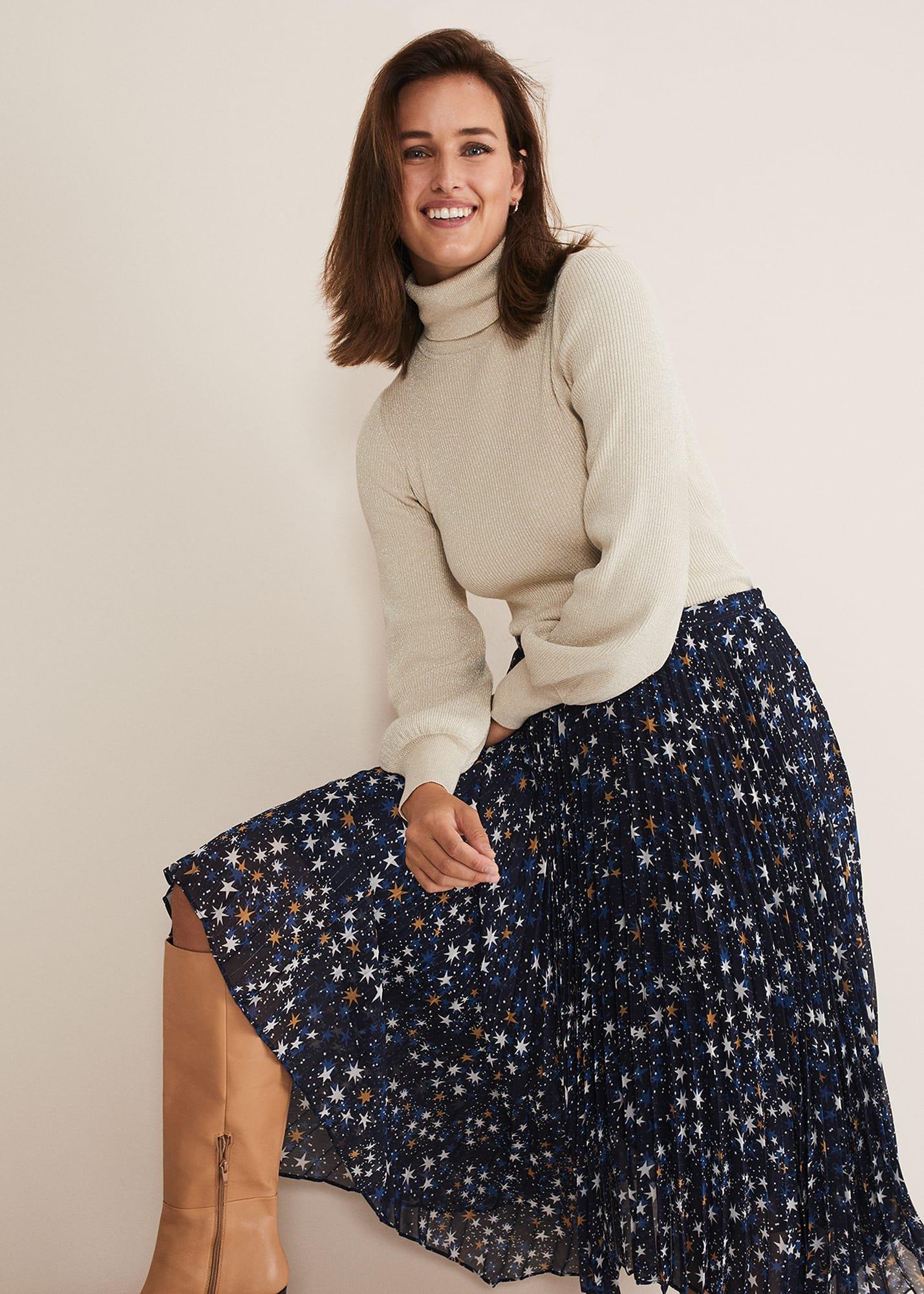 Zeba Star Pleated Midi Skirt
