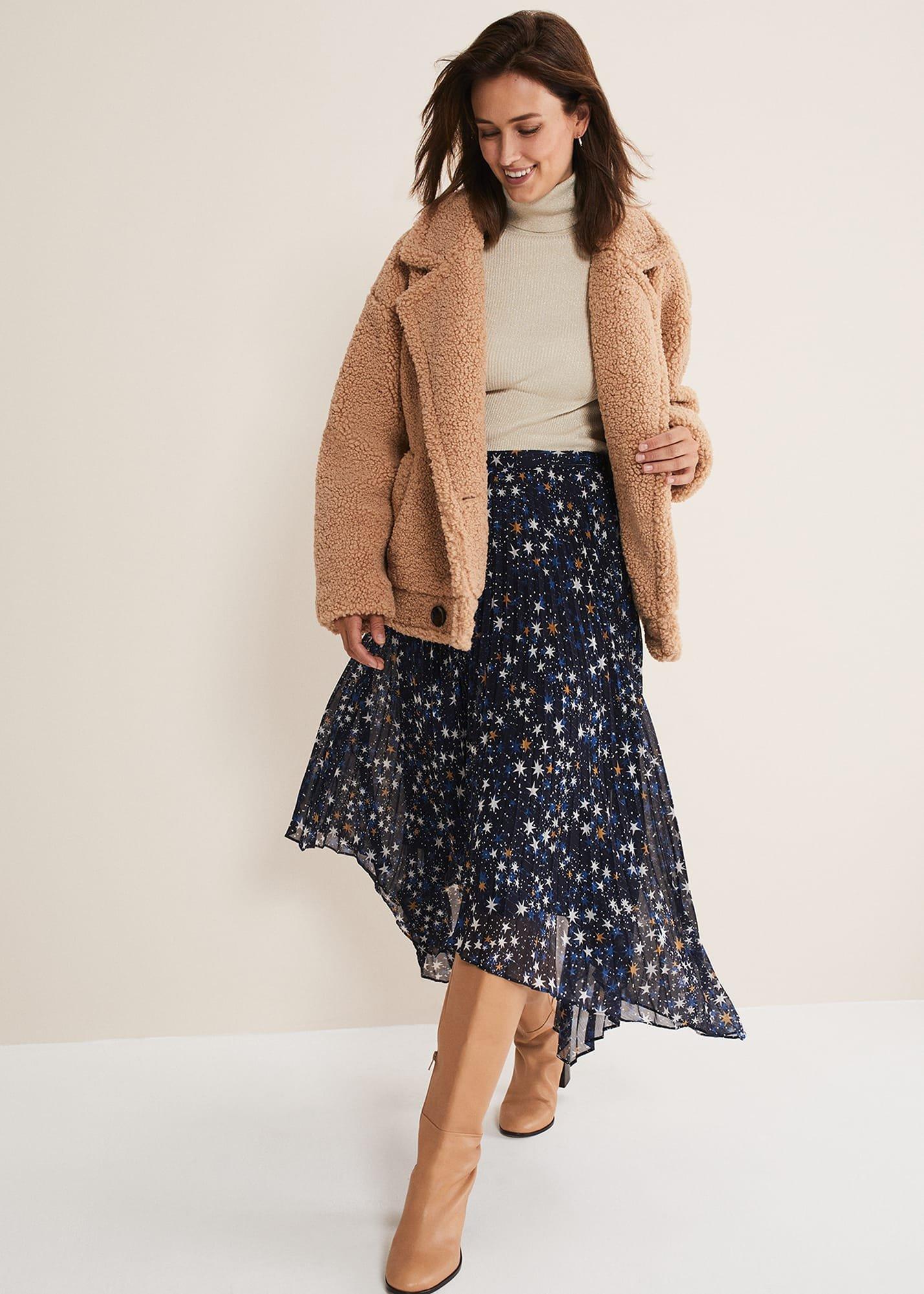 Zeba Star Pleated Midi Skirt