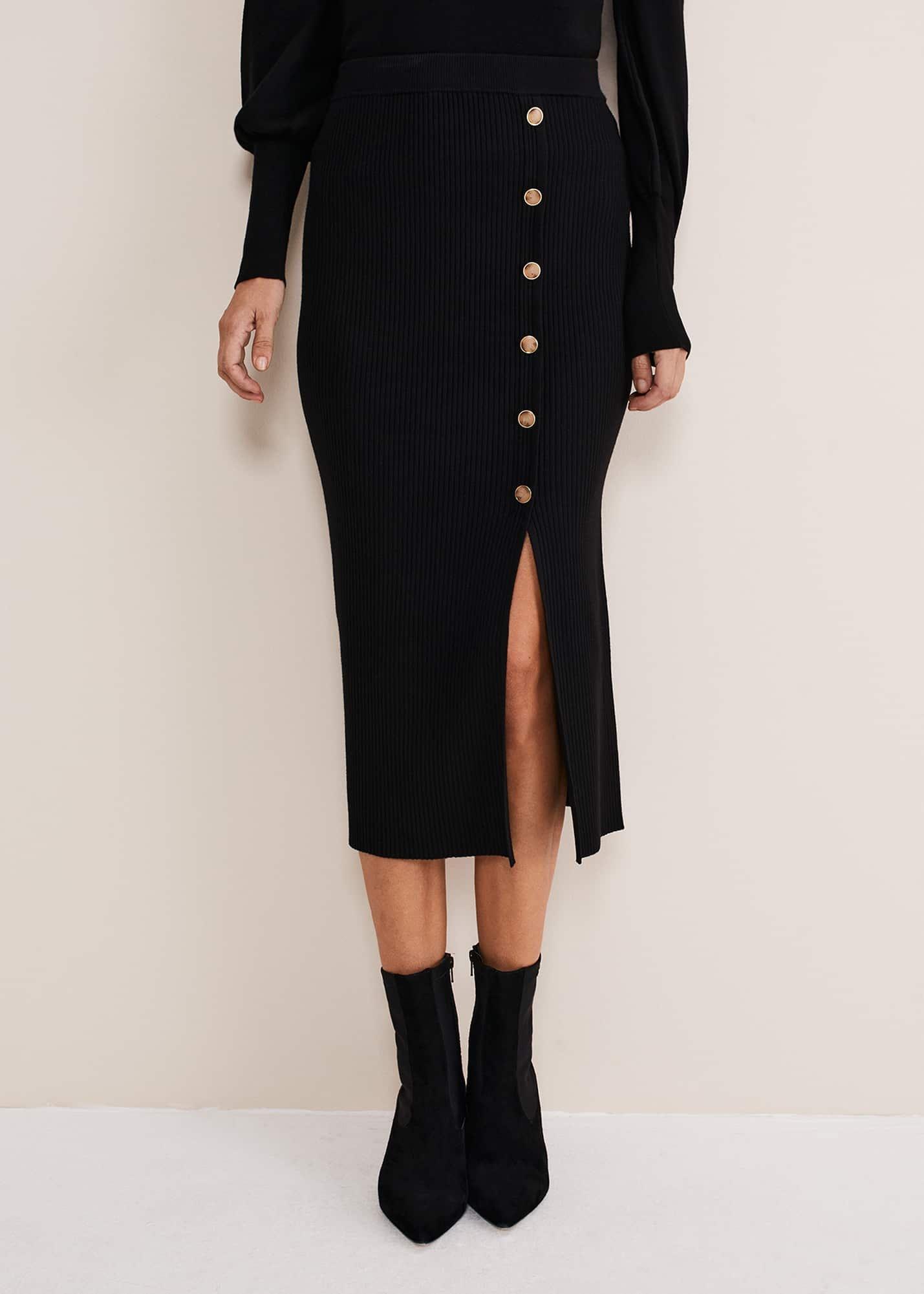 Irina Ribbed Button Detail Knit Skirt