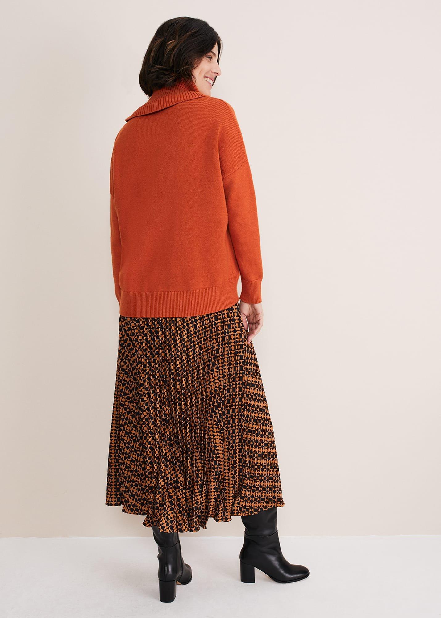 Elmina Pleated Geo Print Midi Skirt