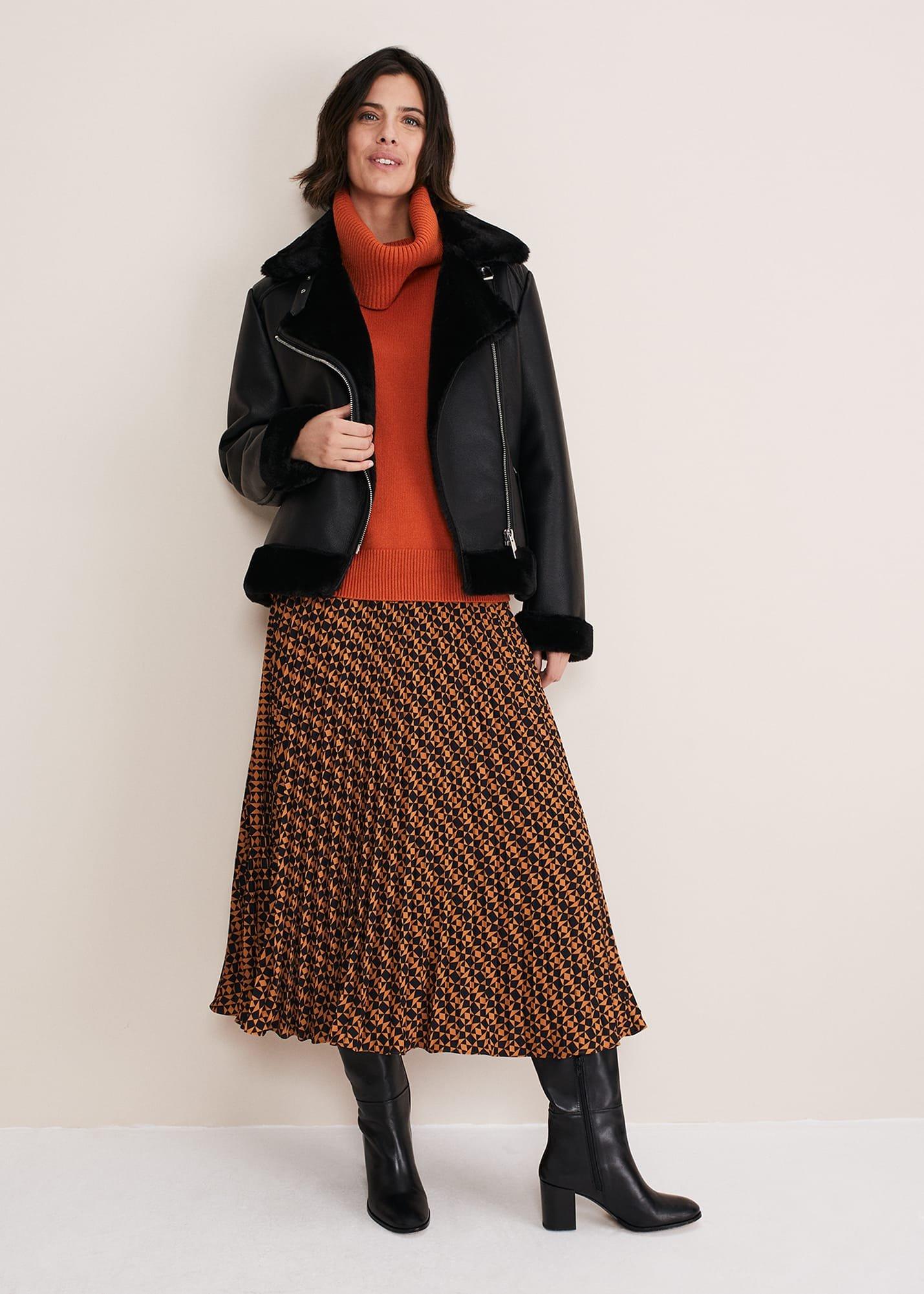 Elmina Pleated Geo Print Midi Skirt