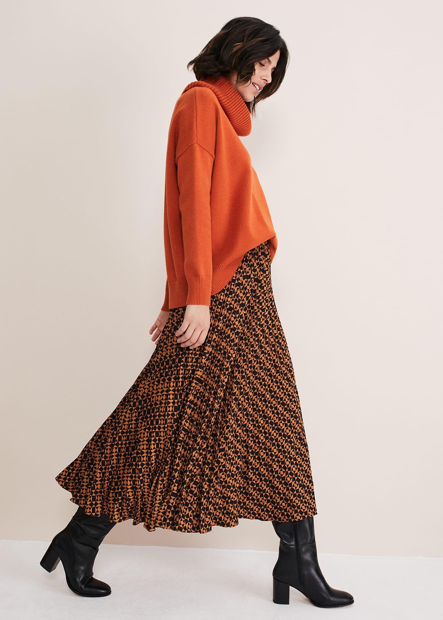 Elmina Pleated Geo Print Midi Skirt