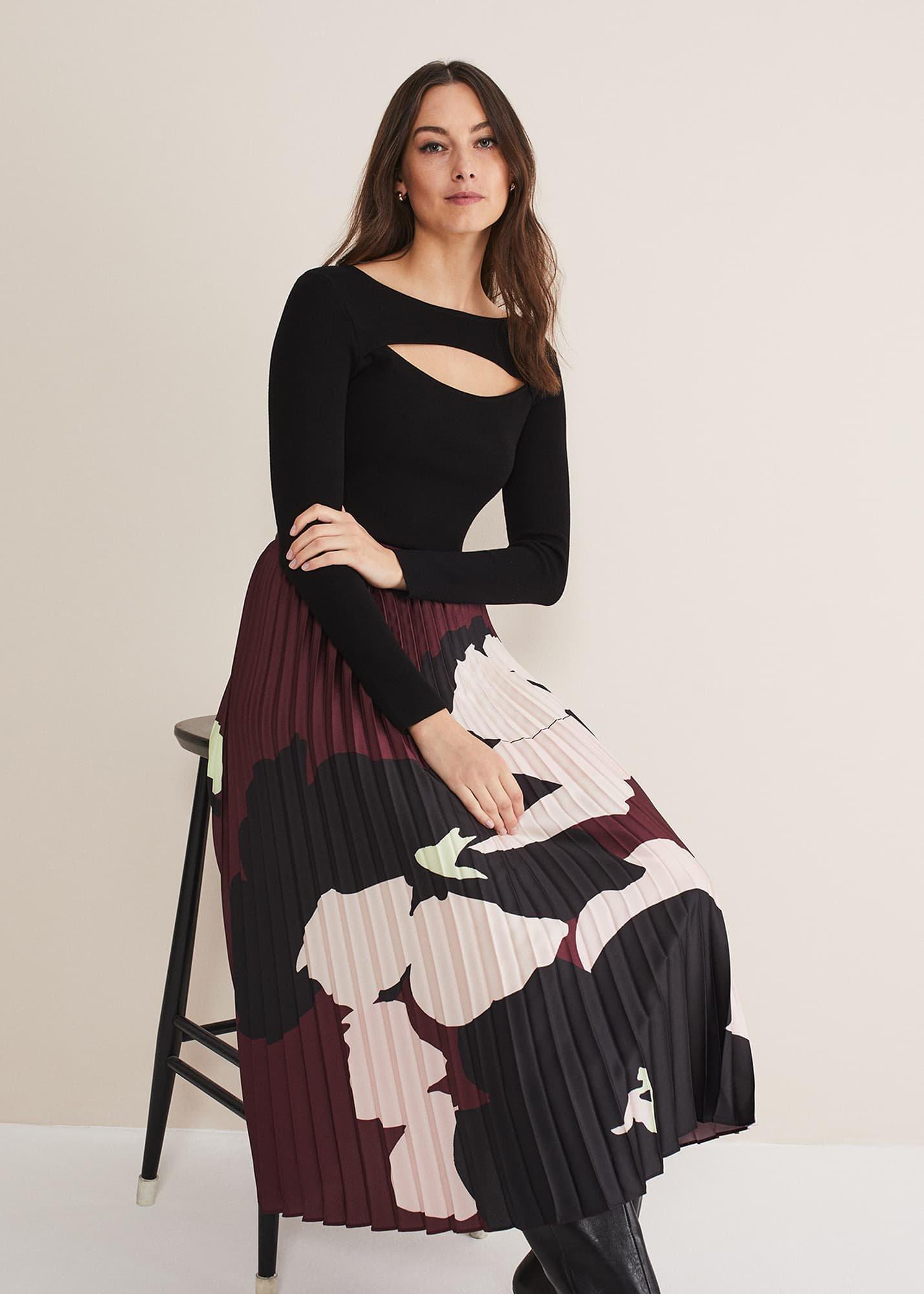 Delanie Satin Pleated Skirt