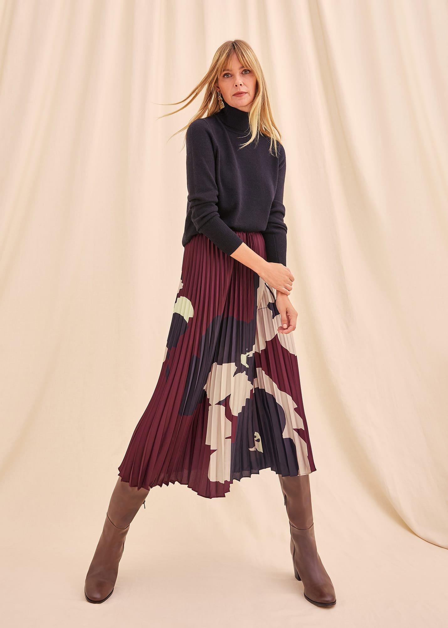 Delanie Satin Pleated Skirt