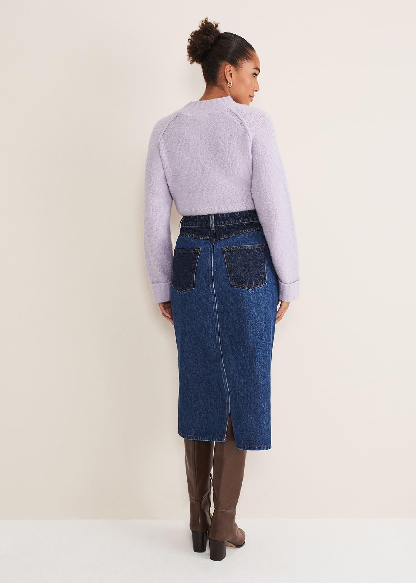 Delta Two Tone Denim Midi Skirt