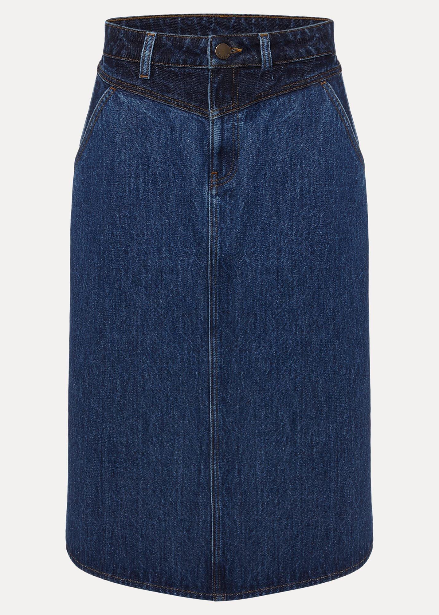 Delta Two Tone Denim Midi Skirt