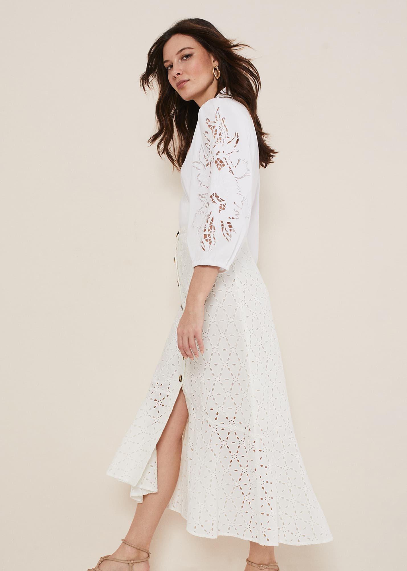 Abla Broderie Midi Skirt