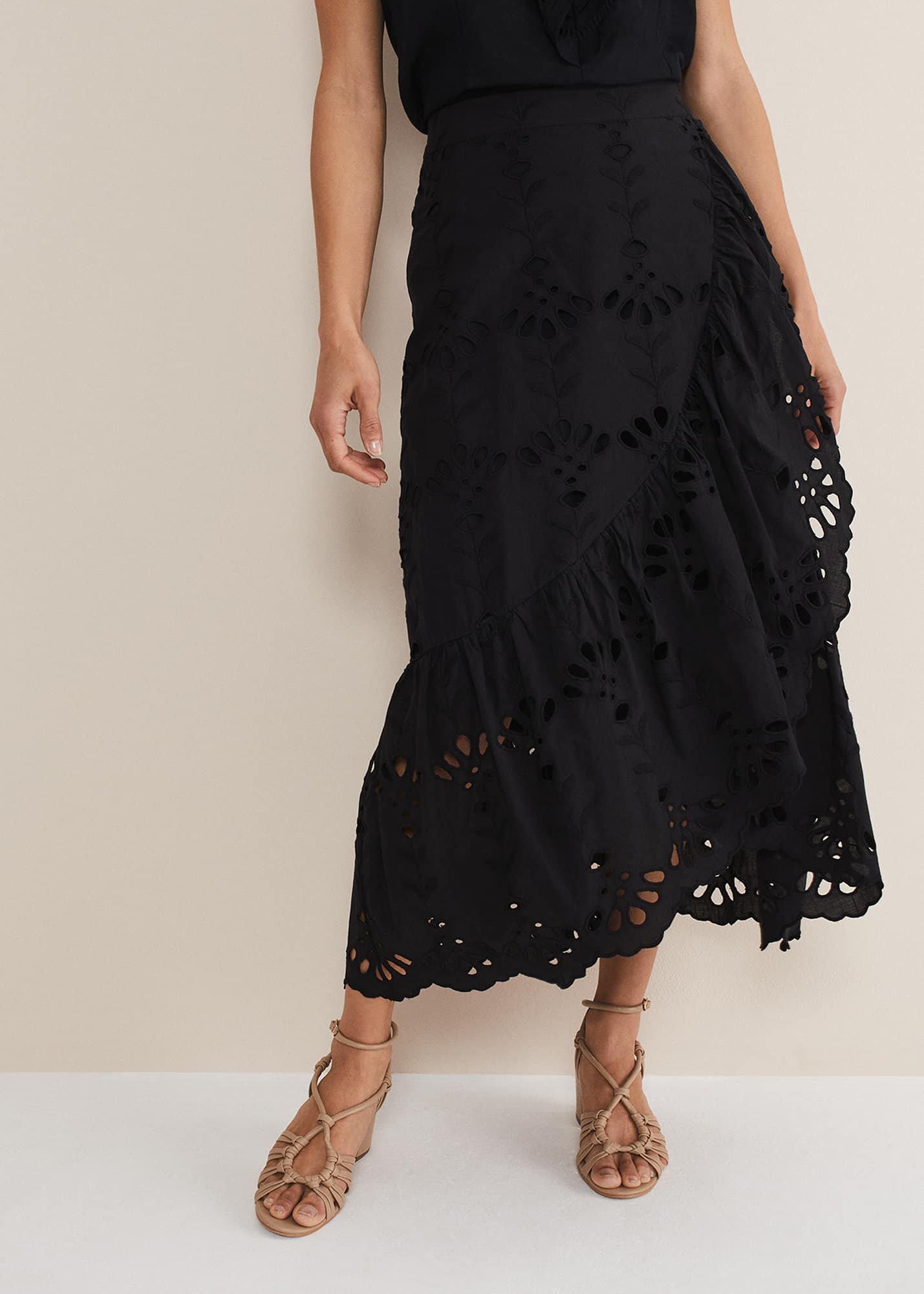 Black Broderie Wrap Maxi Skirt
