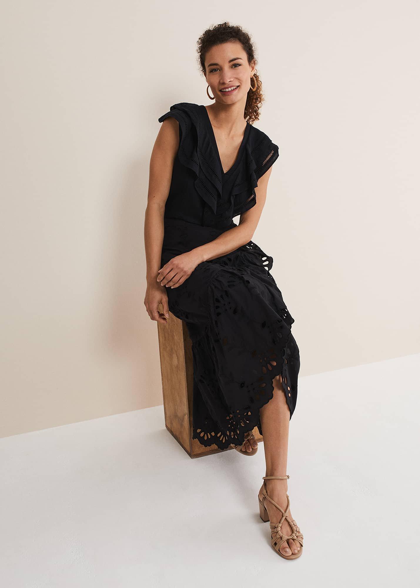 Black Broderie Wrap Maxi Skirt
