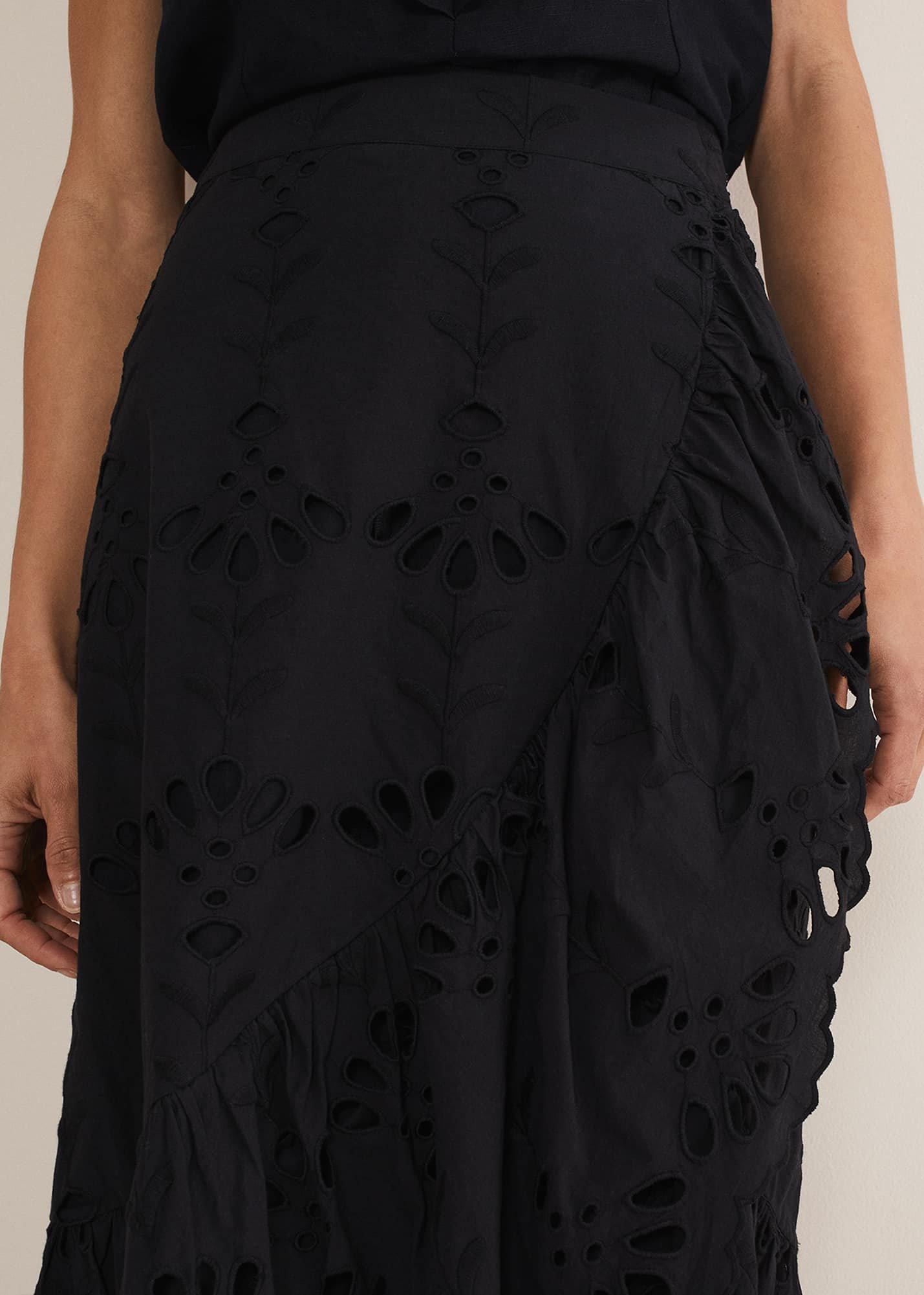 Black Broderie Wrap Maxi Skirt