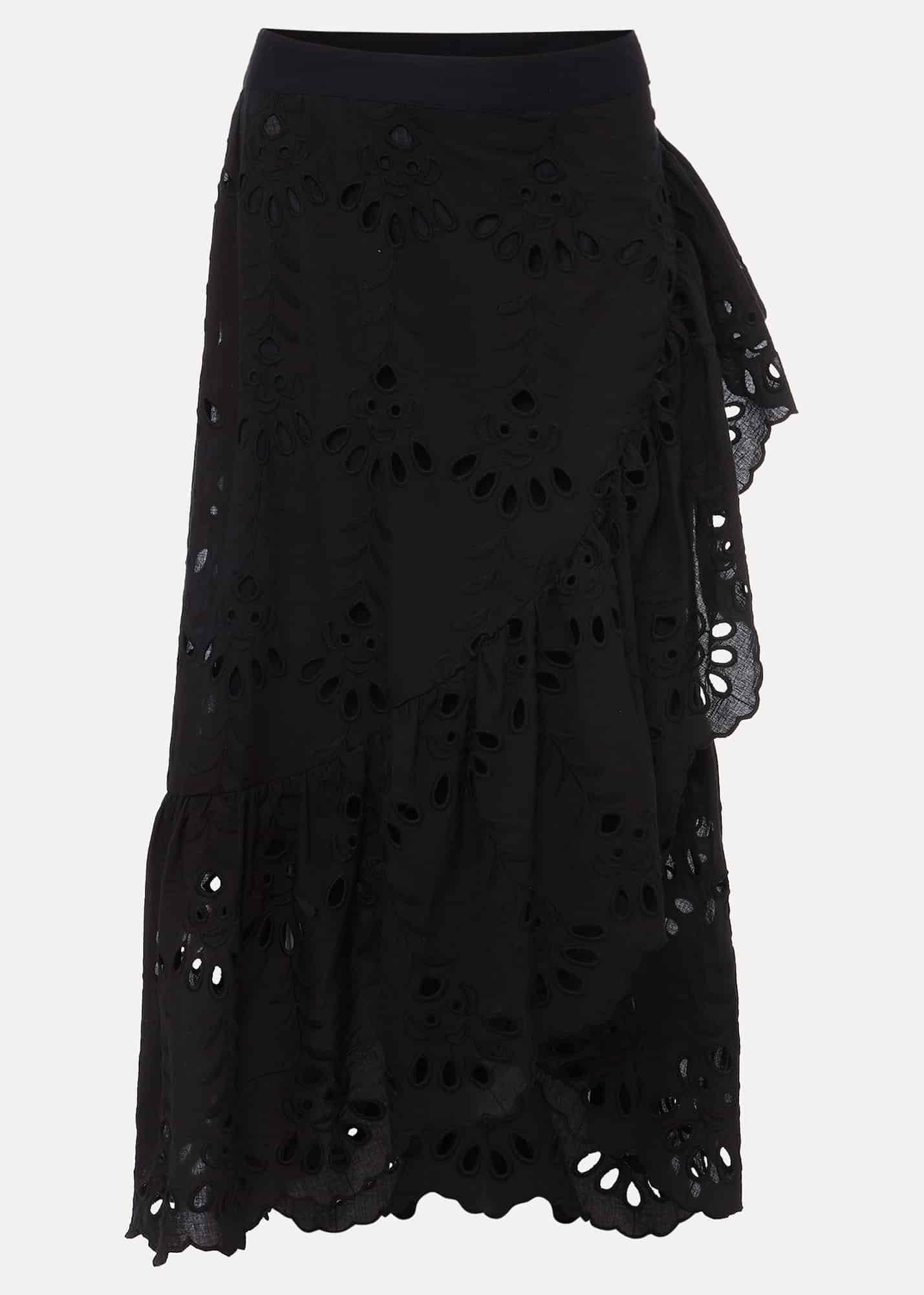 Black Broderie Wrap Maxi Skirt