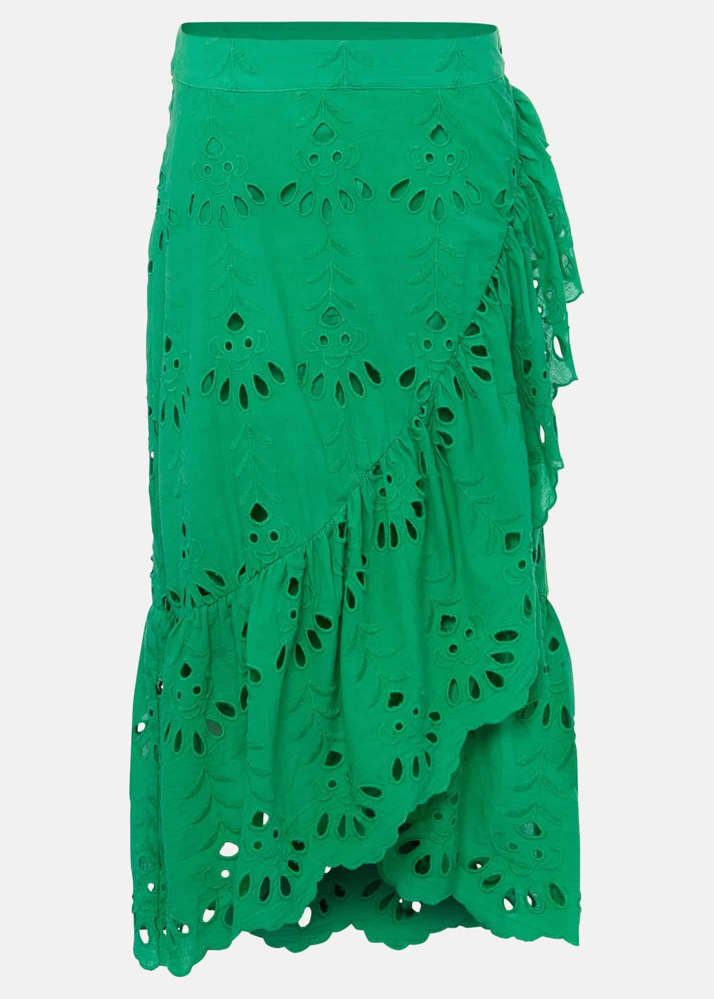 Green Broderie Wrap Maxi Skirt