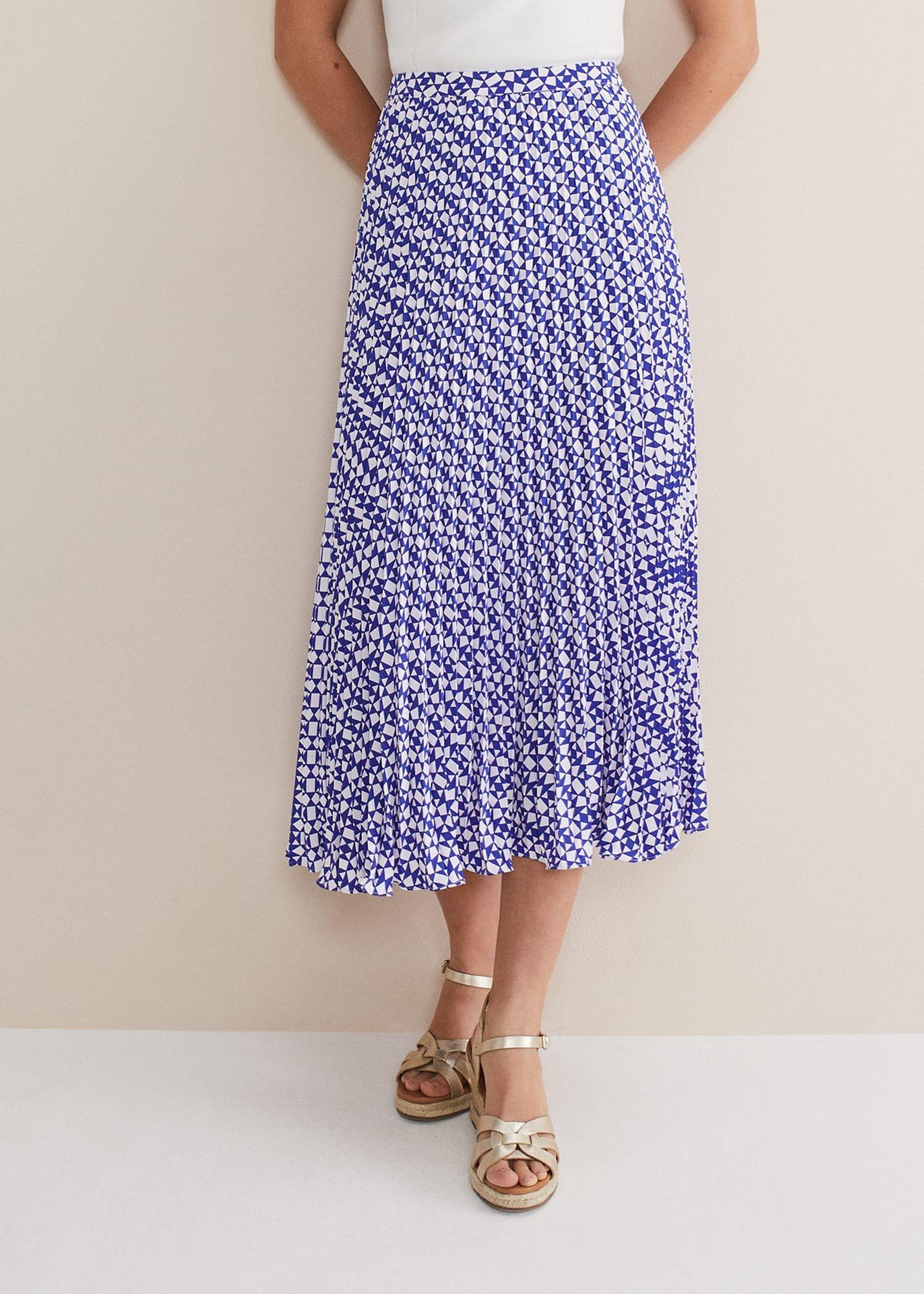 Elmina Geo Pleated Midi Skirt