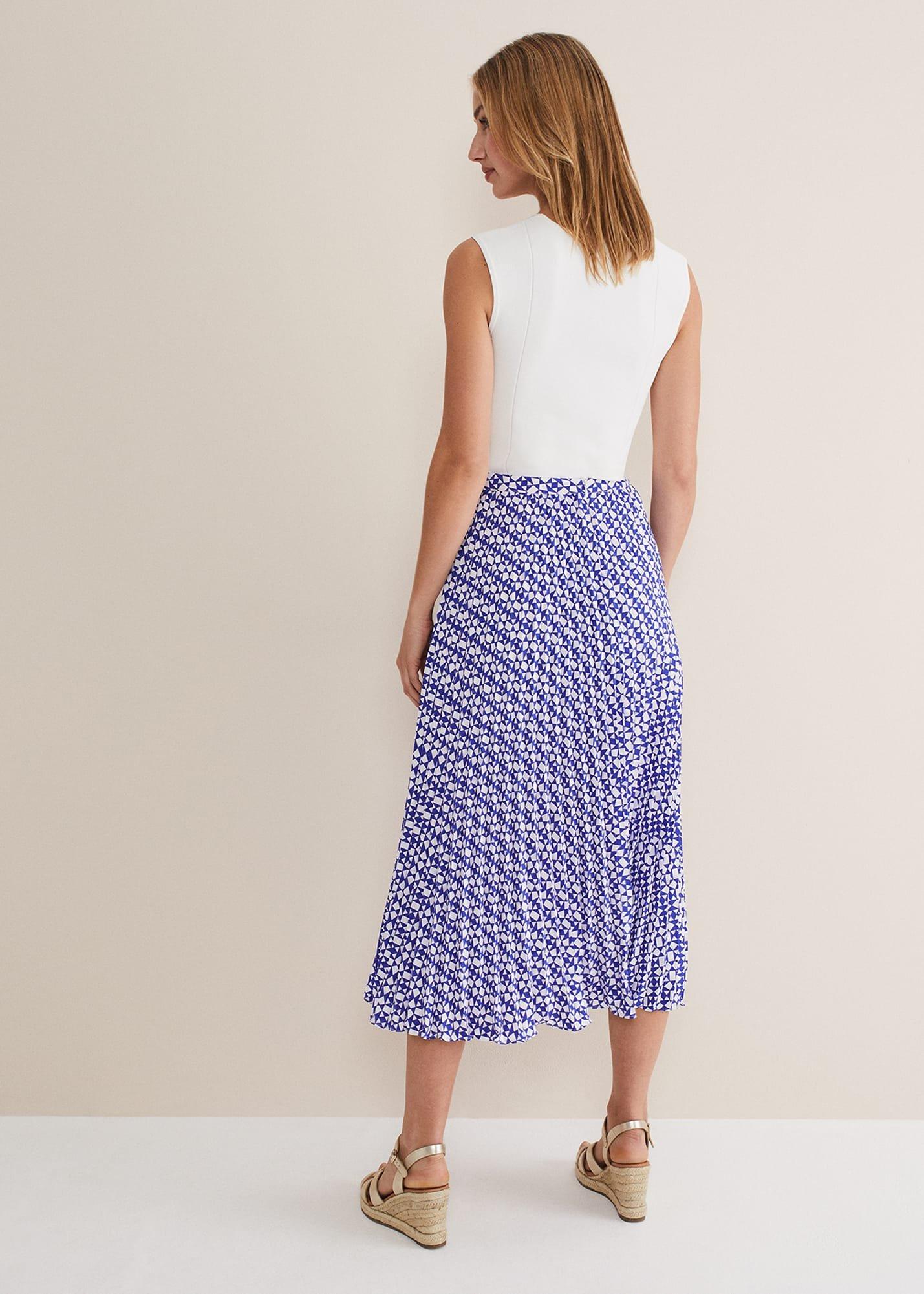 Elmina Geo Pleated Midi Skirt