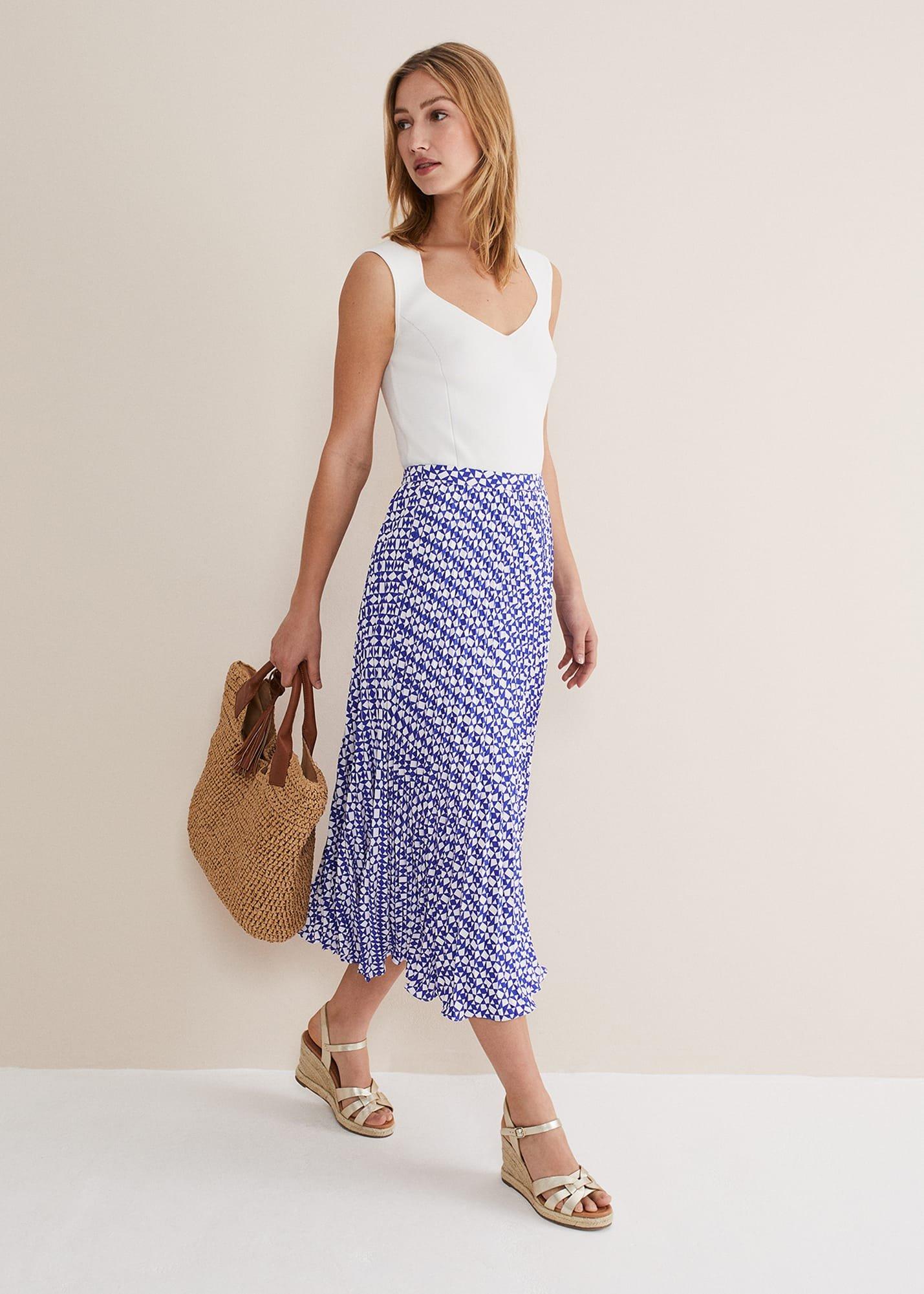 Elmina Geo Pleated Midi Skirt