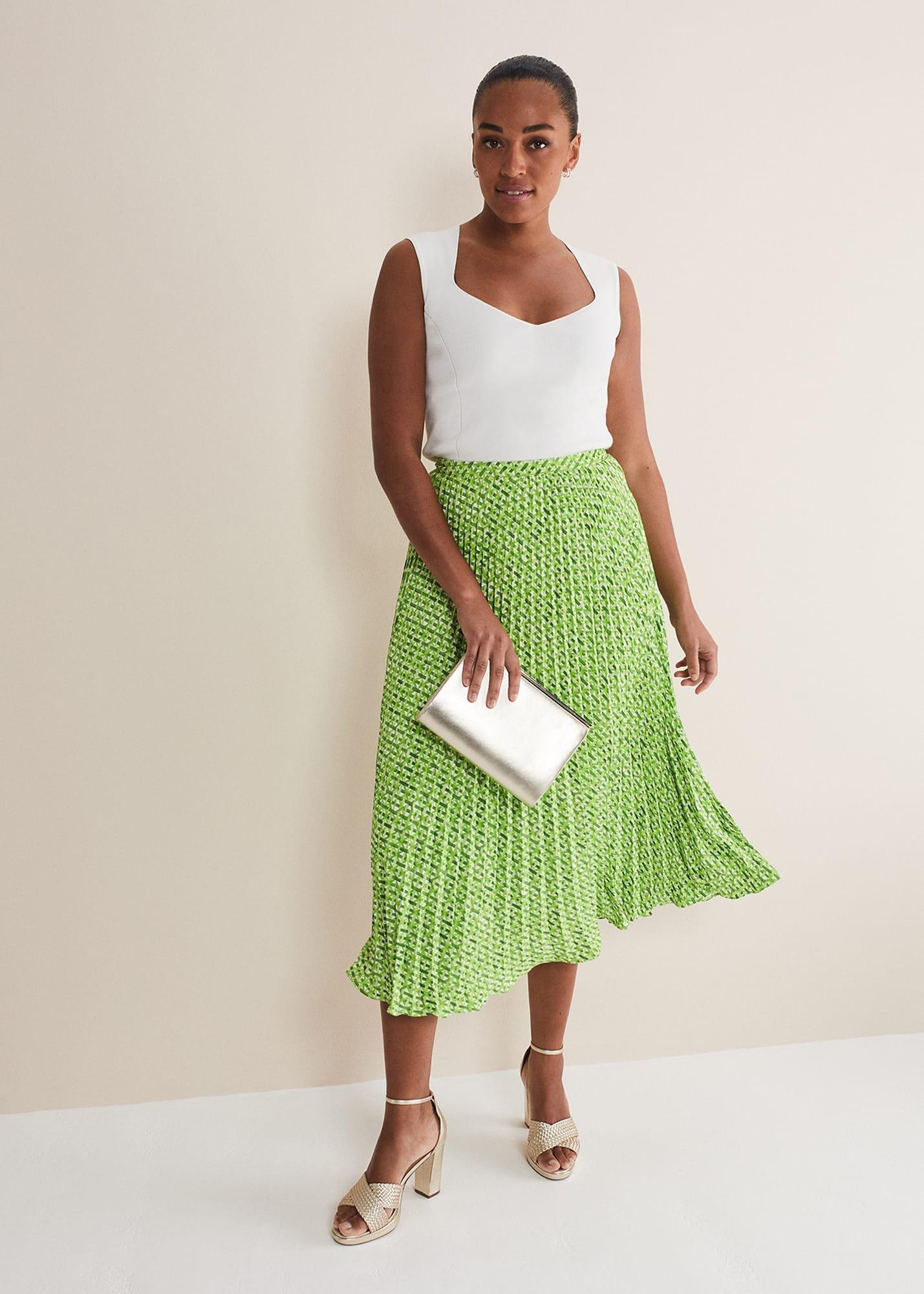 Elmina Geo Pleated Midi Skirt