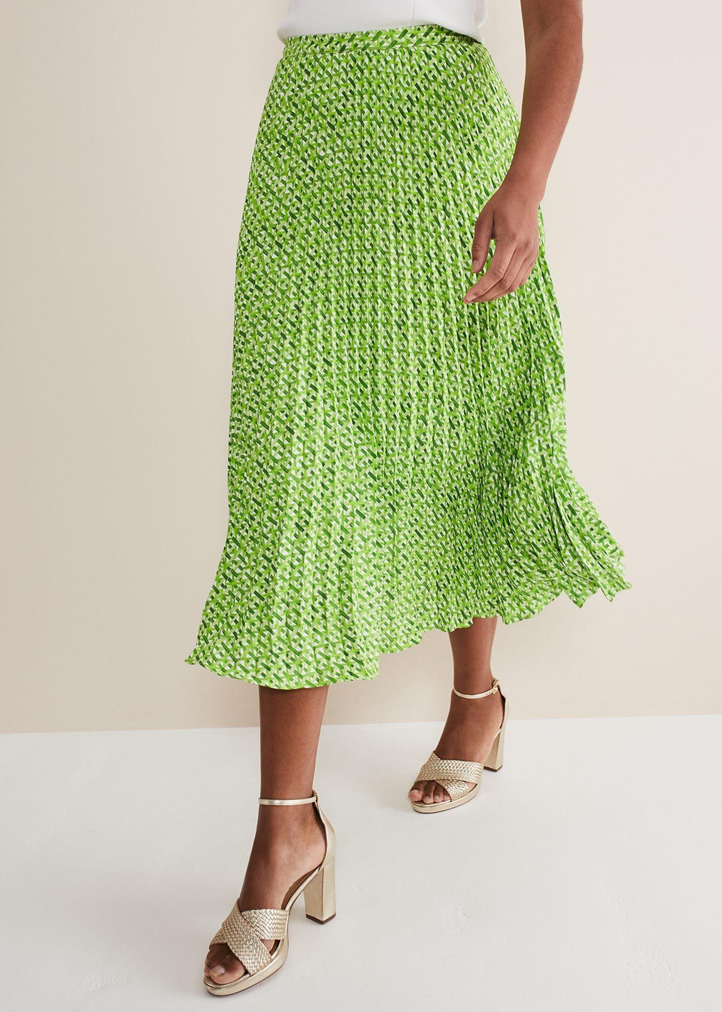 Elmina Geo Pleated Midi Skirt