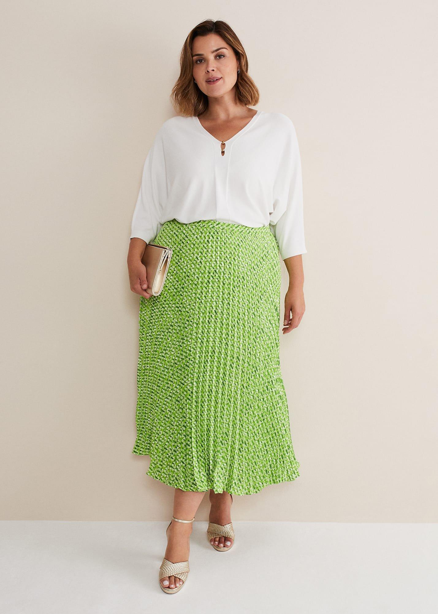 Elmina Geo Pleated Midi Skirt