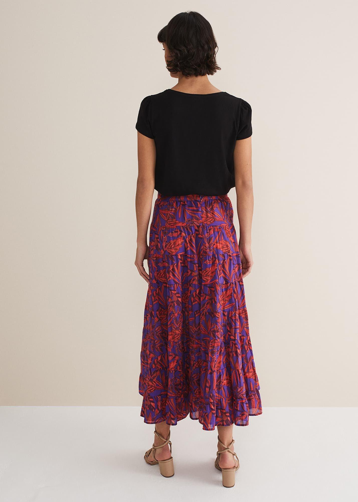 Eloraina Leaf Print Maxi Skirt