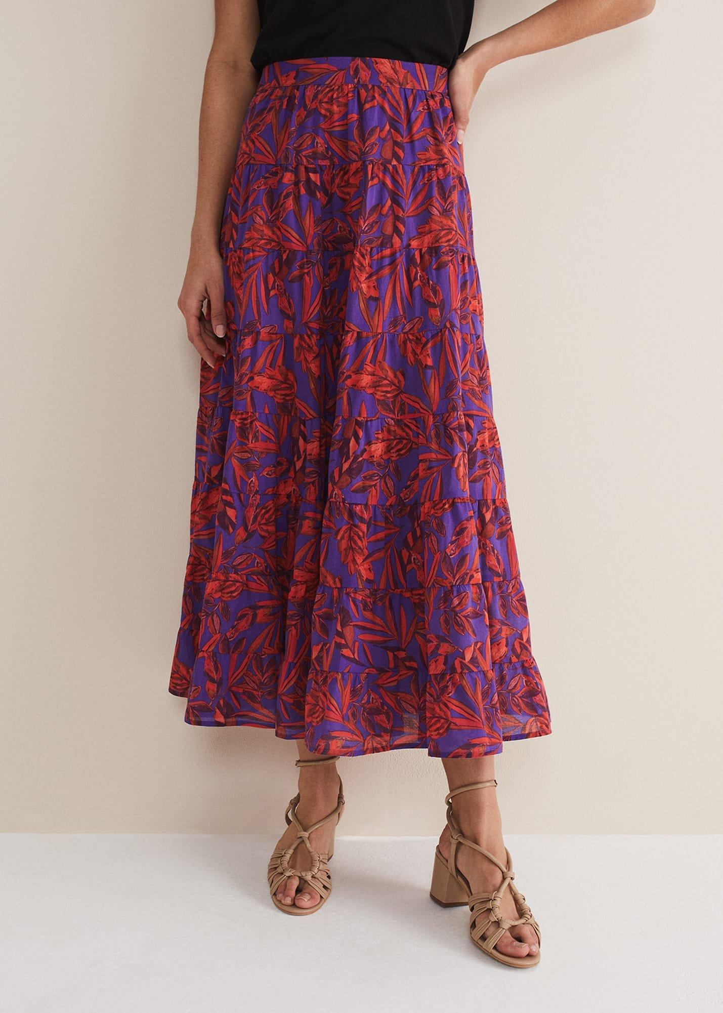 Eloraina Leaf Print Maxi Skirt