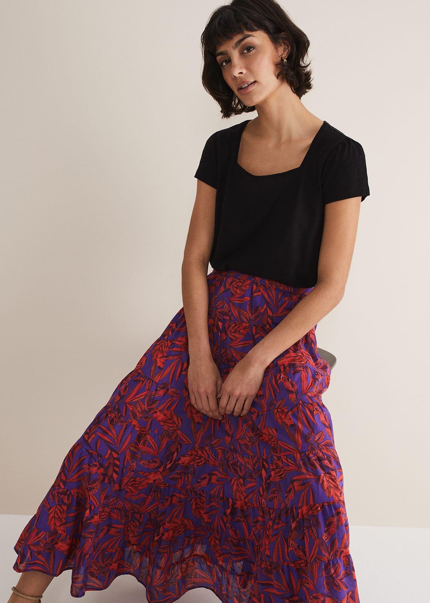 Eloraina Leaf Print Maxi Skirt