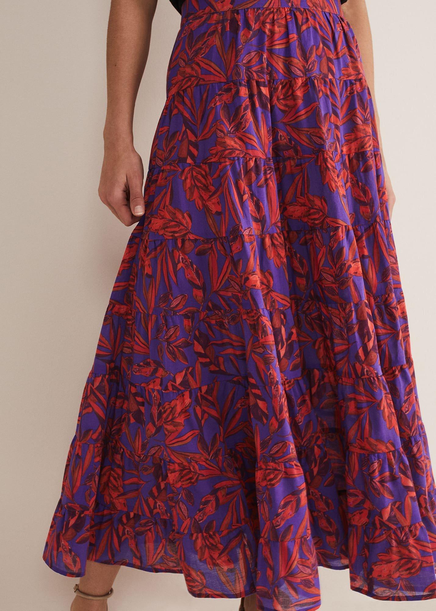 Eloraina Leaf Print Maxi Skirt