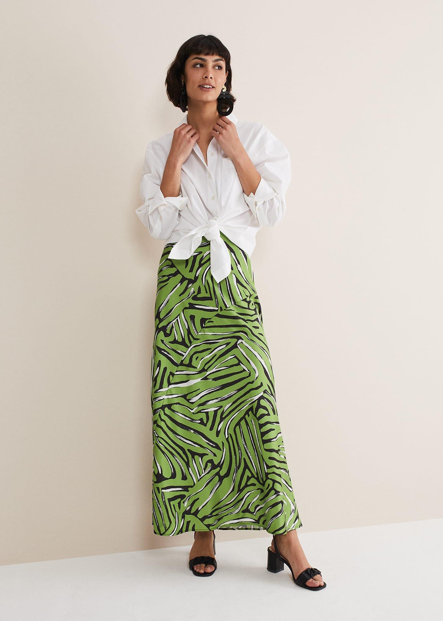 Norabel Zebra Print Satin Skirt