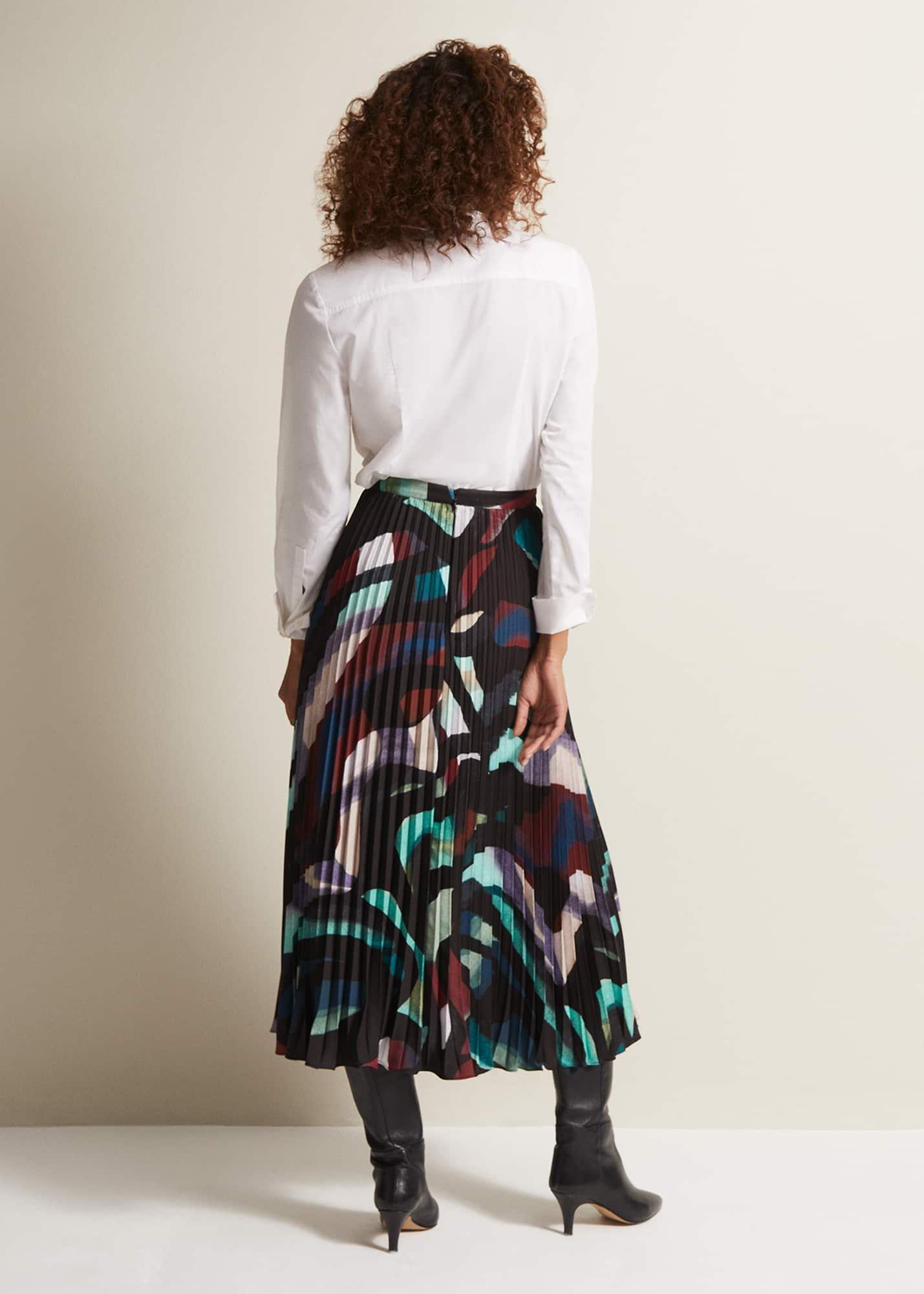 Elmina Abstract Pleated Midi Skirt