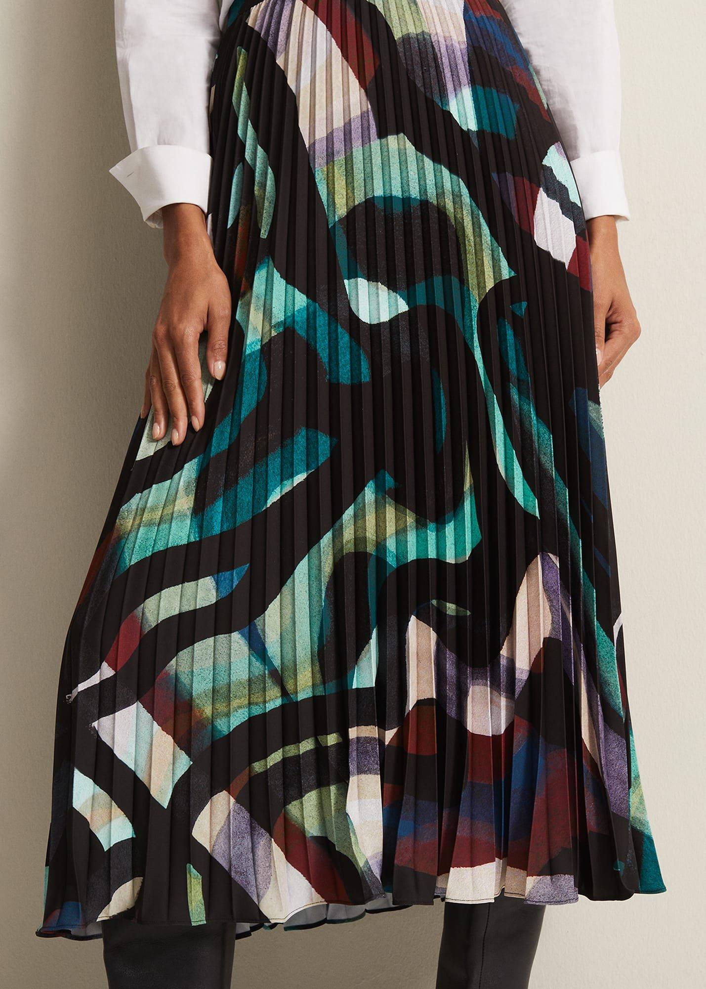 Elmina Abstract Pleated Midi Skirt