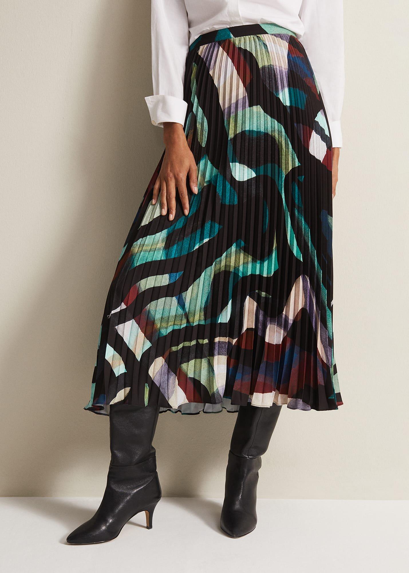 Elmina Abstract Pleated Midi Skirt